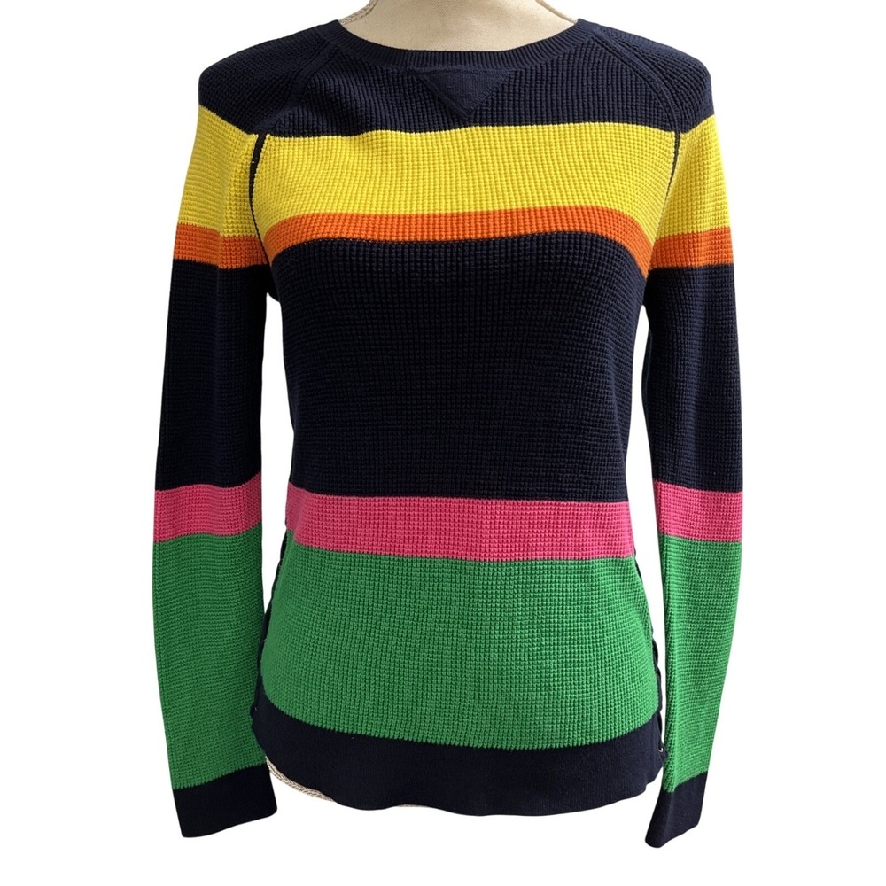 LRL Lauren Jeans Y2K Thermal Top Rainbow Striped Waffle Knit Fitted Size S Pride